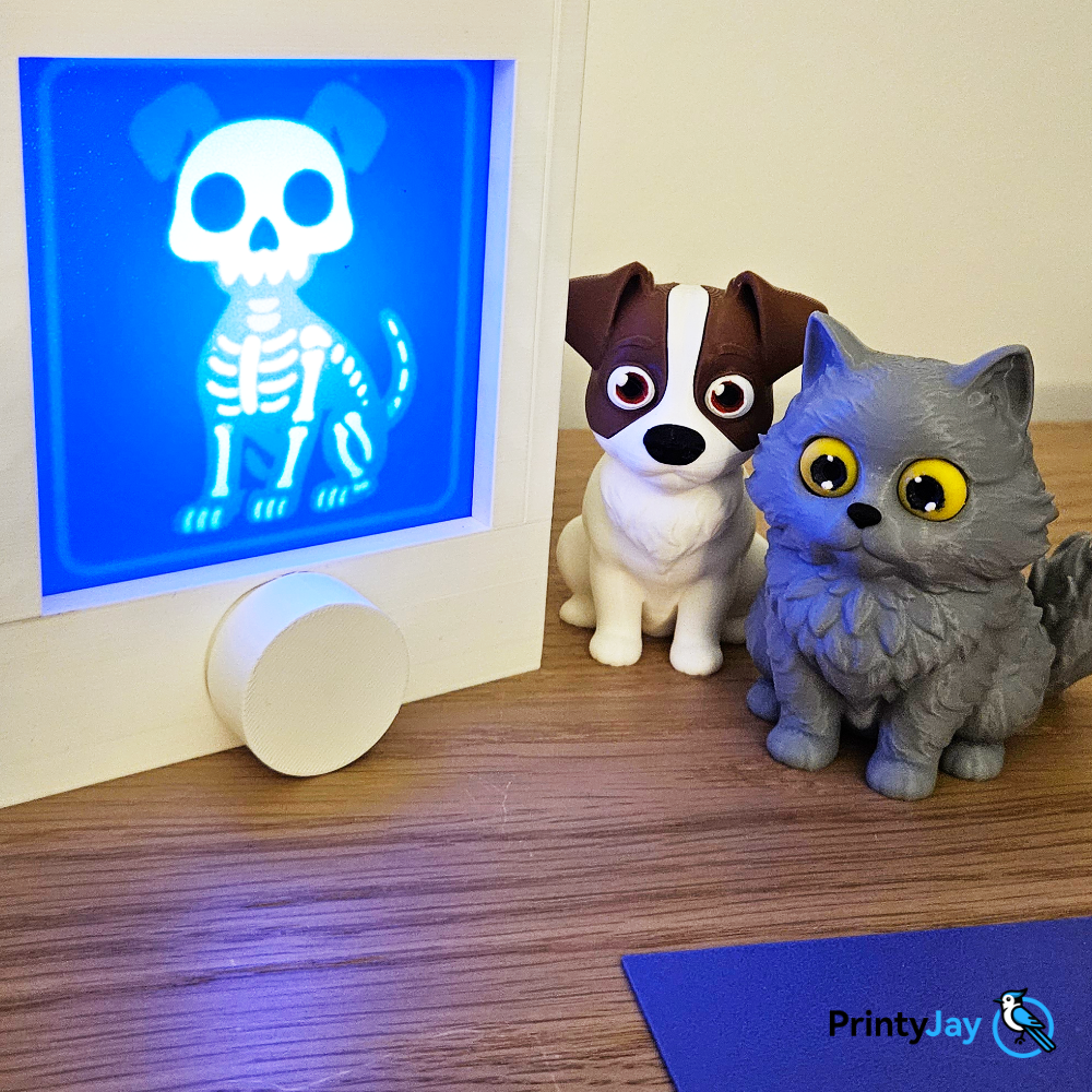 Tiny Vet Set x-ray light box with dog skeleton and 3D printed pets - PrintyJay